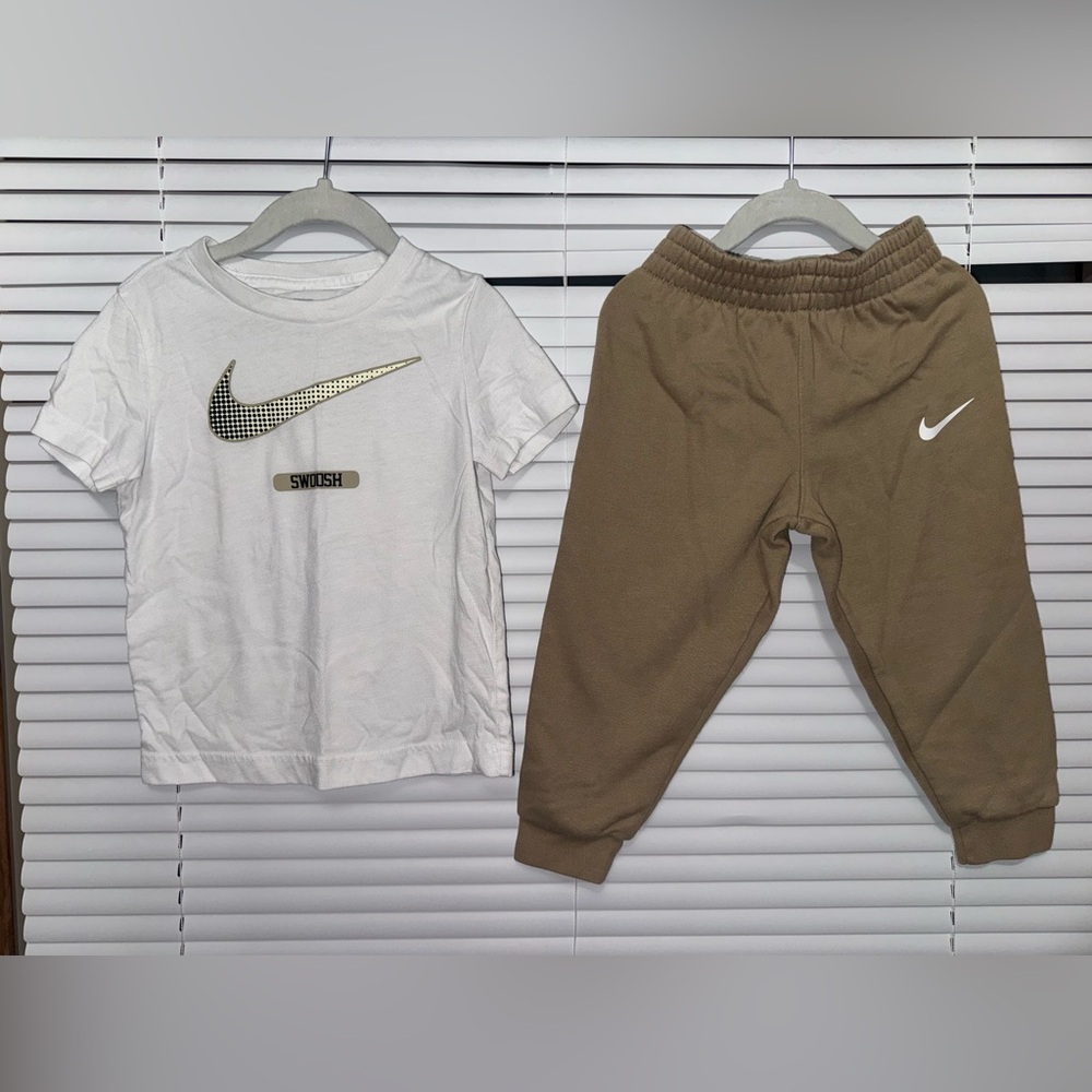 Nike Kids White Tee and Brown Joggers Set